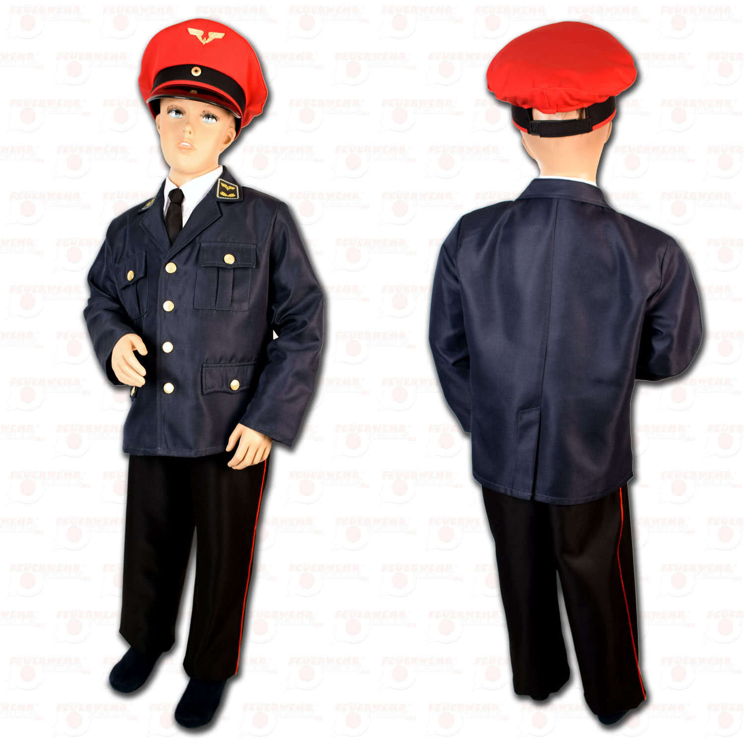 Eisenbahner Uniform Kostüm Kinder Eisenbahnerkostüm rote Mütze Schaffnerkostüm